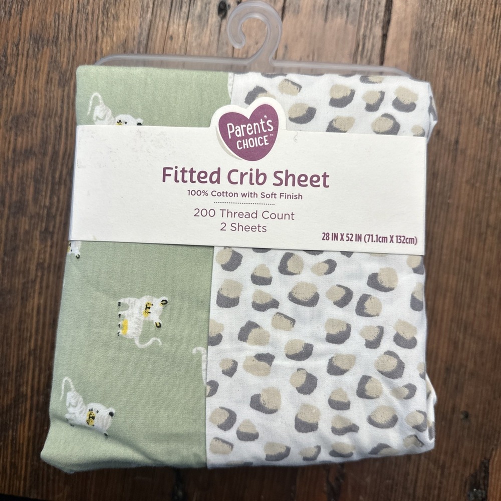 New Parent's Choice 2-Pack 100% Cotton Infant Fitted Crib Sheets, Cheetah 28x52
